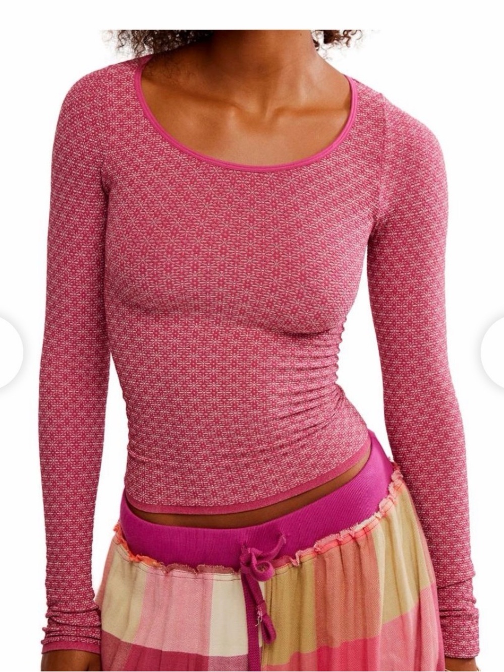 Free People Rose Patterned Long Sleeve Scoop Neck Top